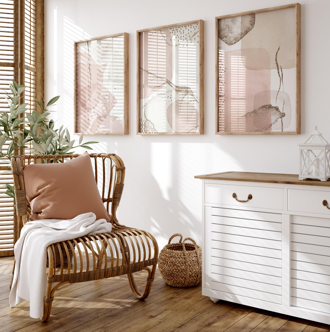 Blush Abstract Geometric Prints: Modern Minimalist Wall Art Set