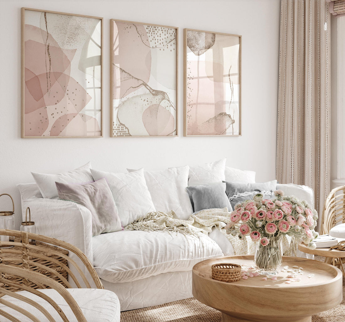Blush Abstract Geometric Prints: Modern Minimalist Wall Art Set
