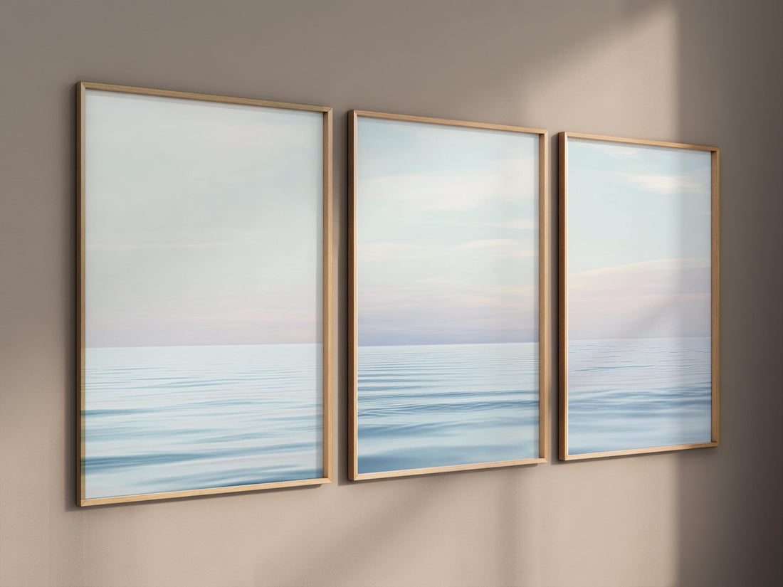 Minimalist Ocean Wall Art Set – Tranquil Sea Horizon Prints, Coastal Blue Seascape, Calm Beach Scene Poster, Modern Coastal Decor