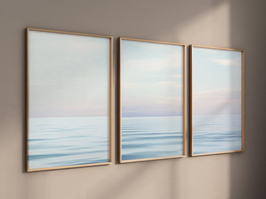 Minimalist Ocean Wall Art Set – Tranquil Sea Horizon Prints, Coastal Blue Seascape, Calm Beach Scene Poster, Modern Coastal Decor