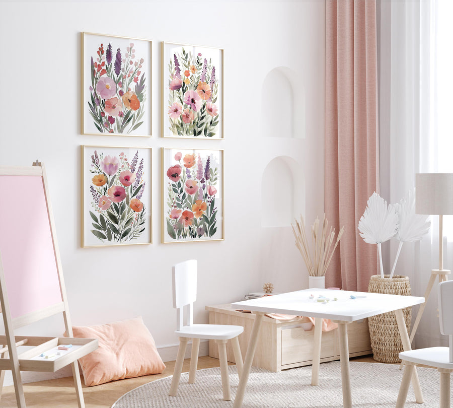 Watercolor Wildflower Prints: Bright Floral Wall Art Set