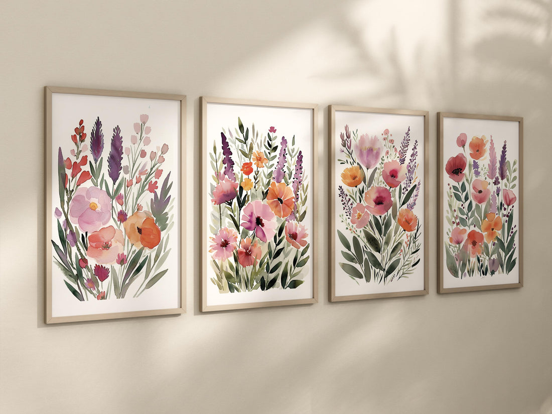 Watercolor Wildflower Prints: Bright Floral Wall Art Set