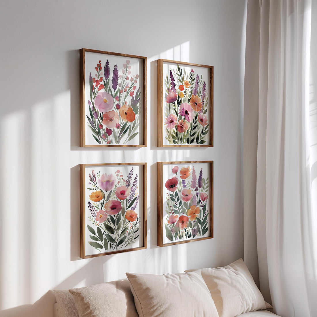 Watercolor Wildflower Prints: Bright Floral Wall Art Set