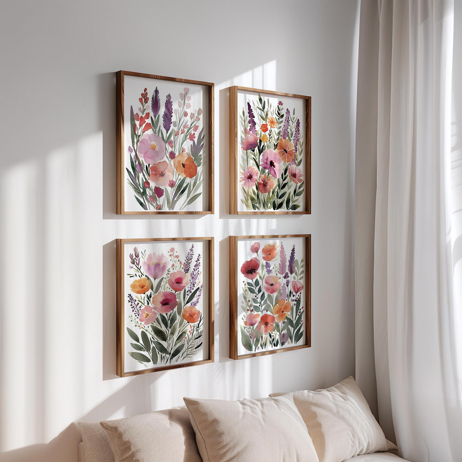 Watercolor Wildflower Prints: Bright Floral Wall Art Set