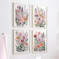 Watercolor Wildflower Prints: Bright Floral Wall Art Set