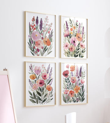 Watercolor Wildflower Prints: Bright Floral Wall Art Set