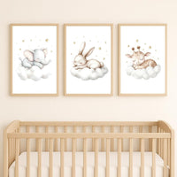 Sleeping Animal Nursery Prints: Elephant, Bunny, Giraffe Wall Art