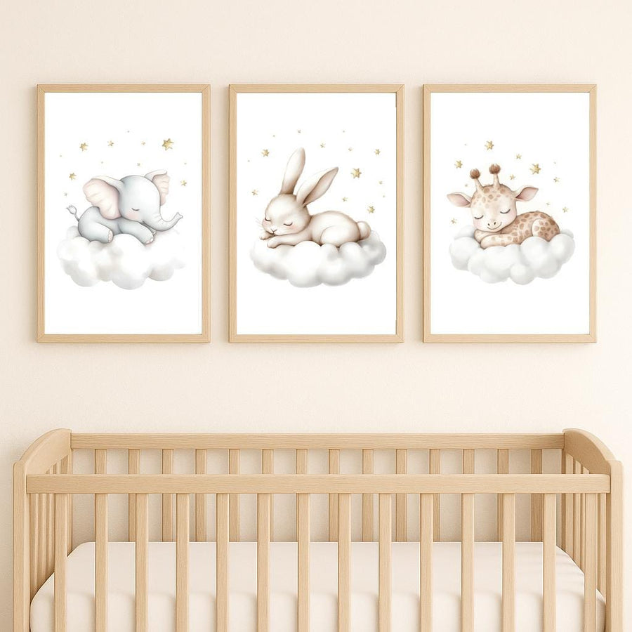 Sleeping Animal Nursery Prints: Elephant, Bunny, Giraffe Wall Art