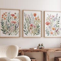 Watercolor Wildflower Print Set, Neutral Boho Botanical Art (Set of 3)
