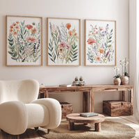Watercolor Wildflower Print Set, Neutral Boho Botanical Art (Set of 3)