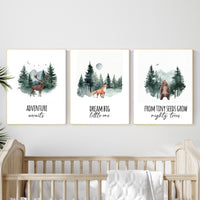Woodland Nursery Prints: Bear, Deer, Fox - Forest Animal Art (Set of 3