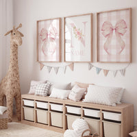 Personalized Nursery Print: Pink Floral Bow, Baby Girl Room Decor