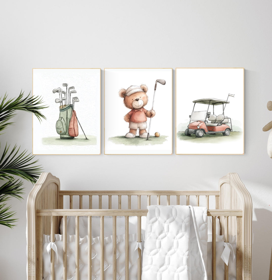 Golf Nursery Print: Teddy Bear Golfer, Safari Animals