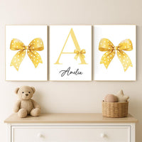 Personalized Yellow Bow Nursery Art: Baby Girl Room Decor Print