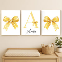 Personalized Yellow Bow Nursery Art: Baby Girl Room Decor Print
