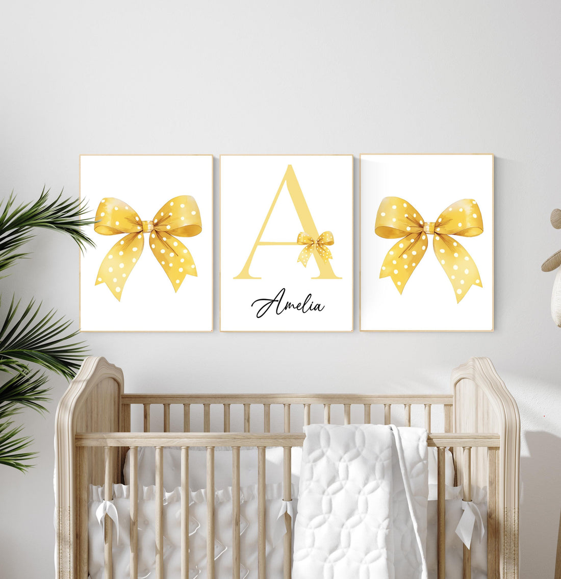 Personalized Yellow Bow Nursery Art: Baby Girl Room Decor Print