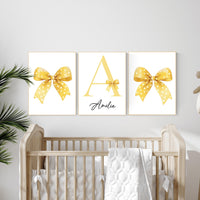 Personalized Yellow Bow Nursery Art: Baby Girl Room Decor Print
