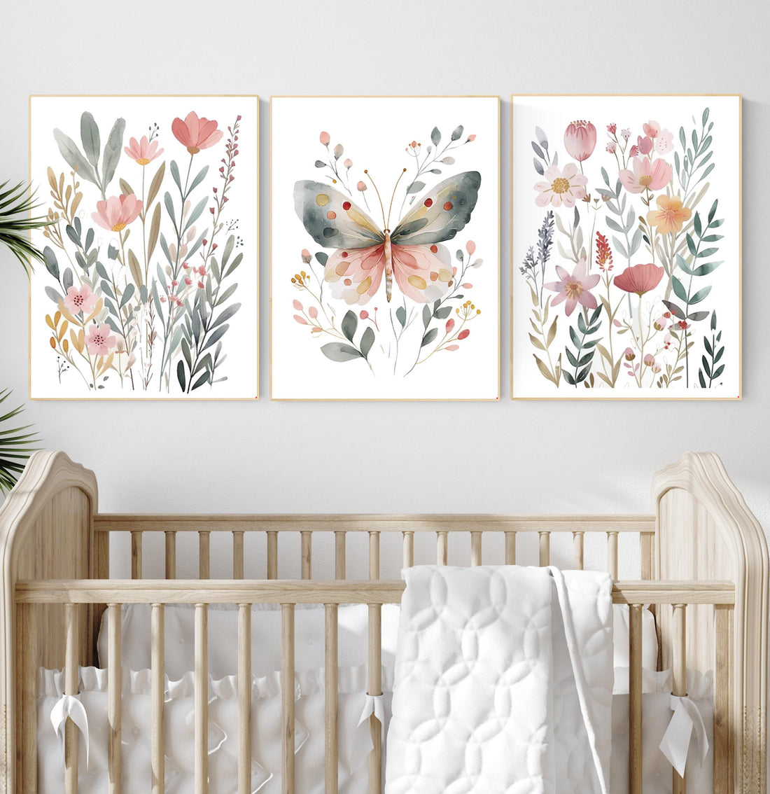 Watercolor Butterfly Floral Print: Pastel Nursery Wall Art