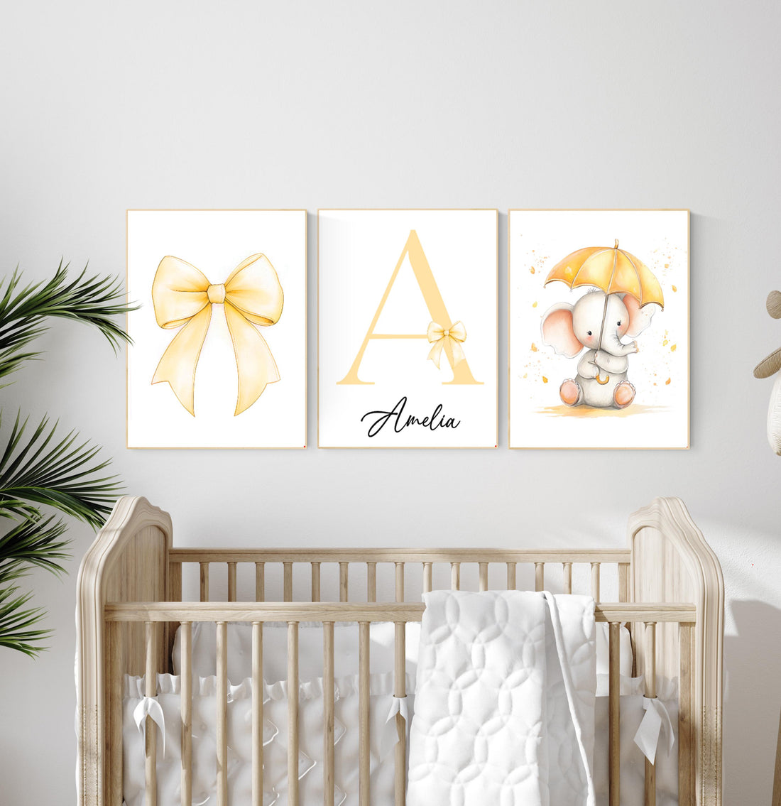 Personalized Elephant Nursery Print: Yellow Bow, Custom Name
