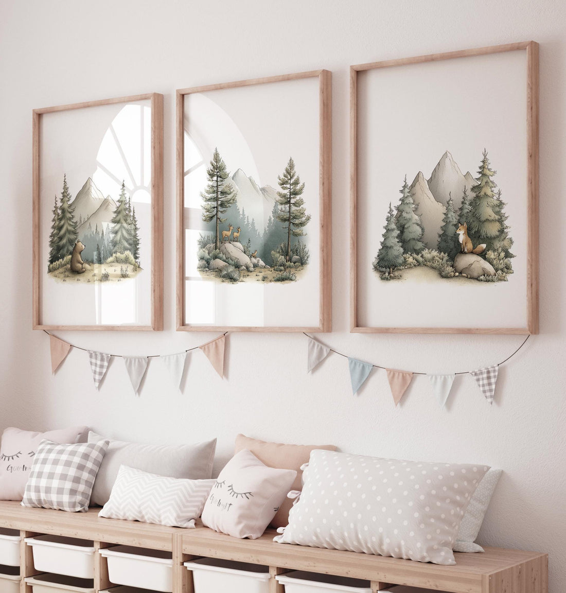 Woodland Nursery Print Set: Mountain Animals, Bear, Deer, Fox
