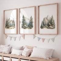 Woodland Nursery Print Set: Mountain Animals, Bear, Deer, Fox