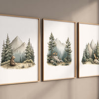 Woodland Nursery Print Set: Mountain Animals, Bear, Deer, Fox
