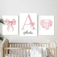 Pink Bow Nursery Print: Baby Girl Room Wall Art