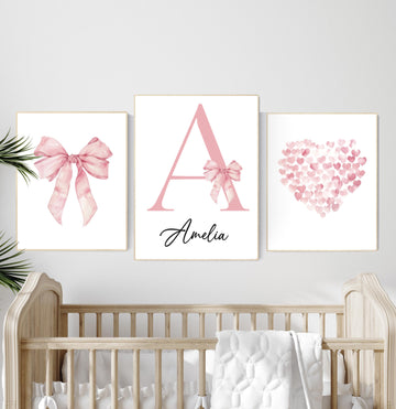 Pink Bow Nursery Print: Baby Girl Room Wall Art