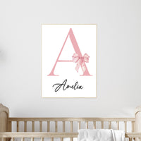 Personalized Initial Name Print for Girls | Pink Bow Nursery Wall Art | Custom Baby Girl Room Decor | Monogram Letter Poster for Kids