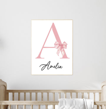 Personalized Initial Name Print for Girls | Pink Bow Nursery Wall Art | Custom Baby Girl Room Decor | Monogram Letter Poster for Kids