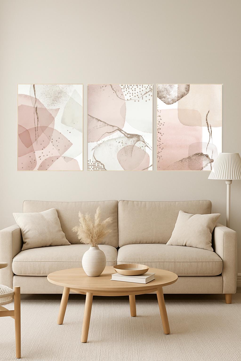 Blush Abstract Geometric Prints: Modern Minimalist Wall Art Set