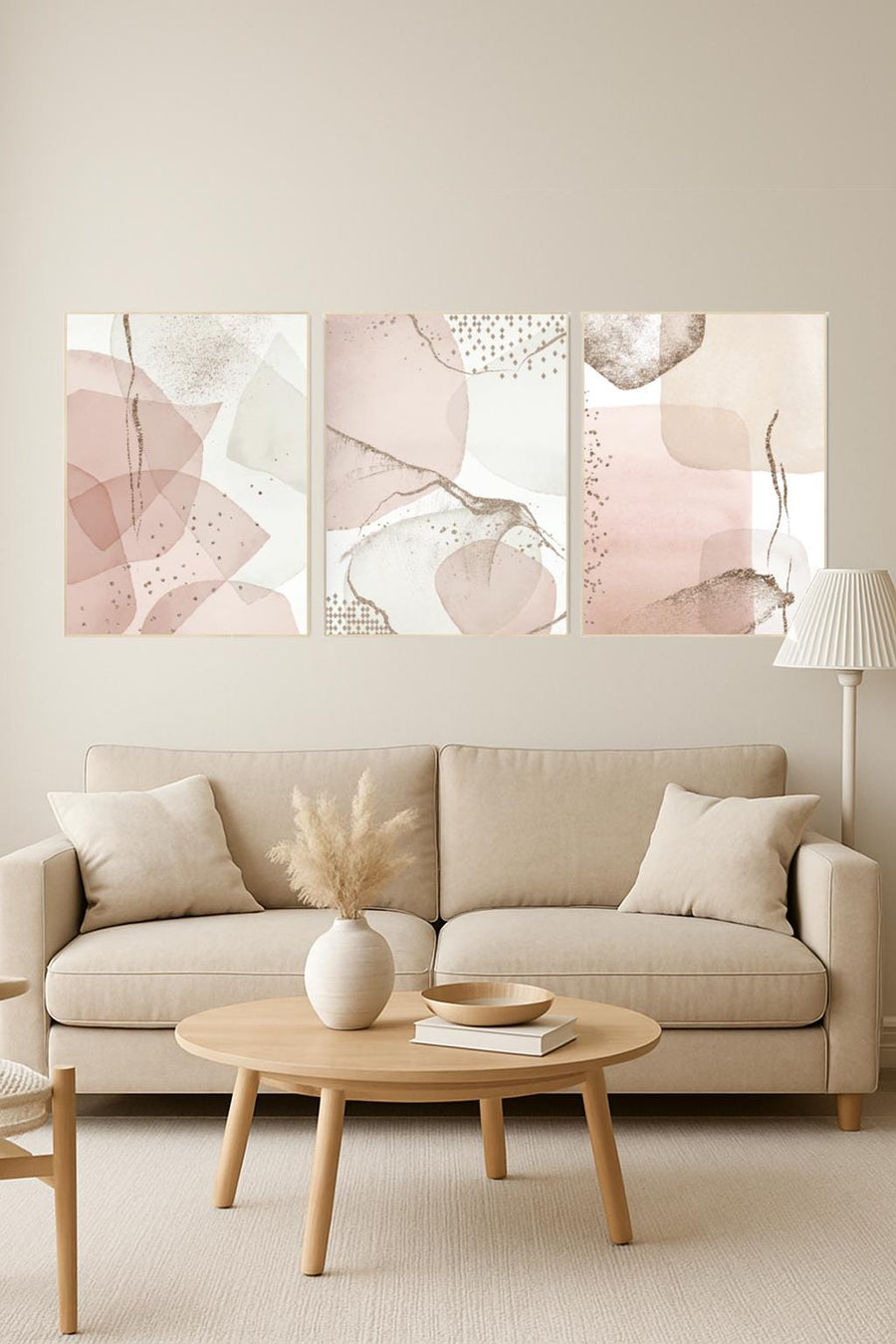 Blush Abstract Geometric Prints: Modern Minimalist Wall Art Set