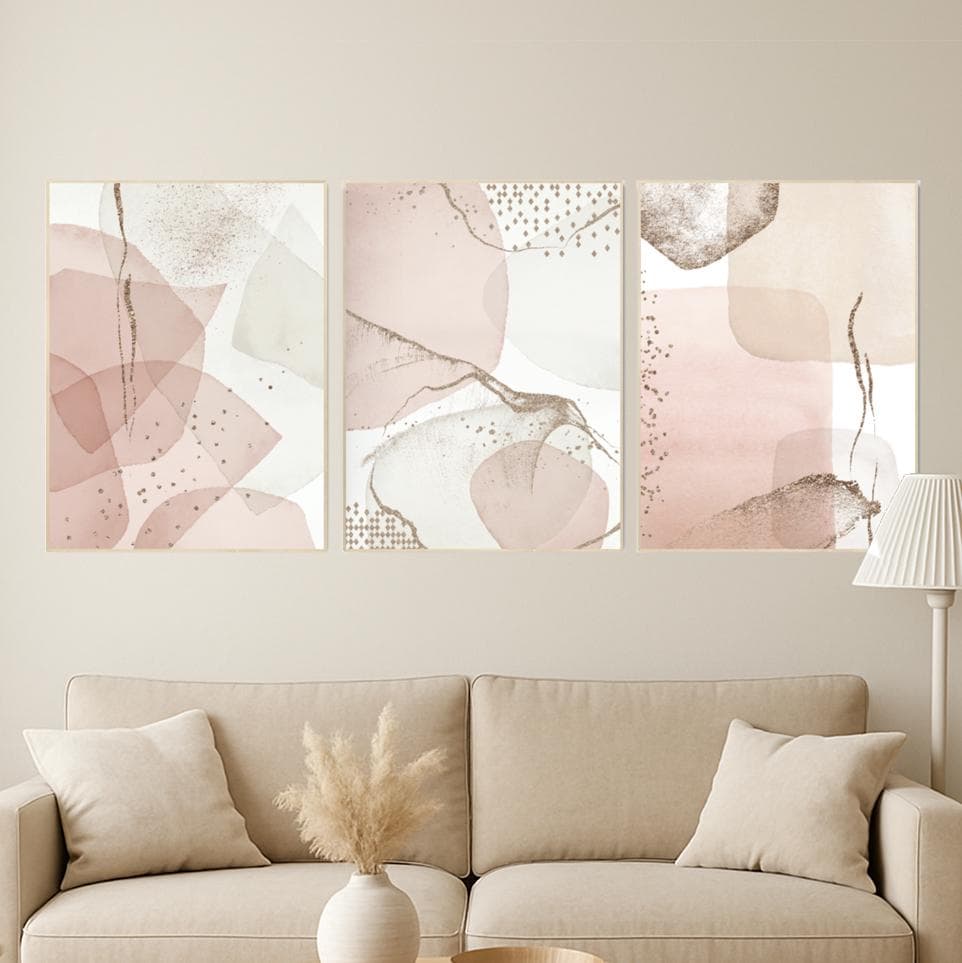 Blush Abstract Geometric Prints: Modern Minimalist Wall Art Set