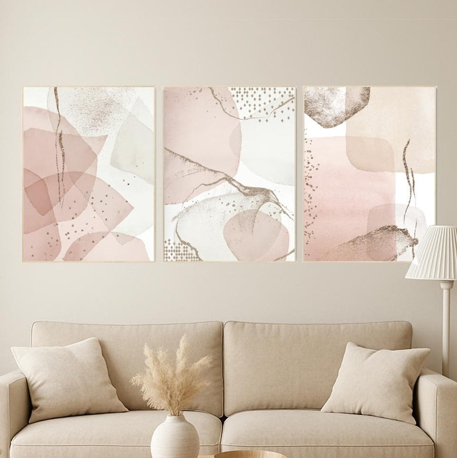 Blush Abstract Geometric Prints: Modern Minimalist Wall Art Set