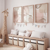 Blush Abstract Geometric Prints: Modern Minimalist Wall Art Set