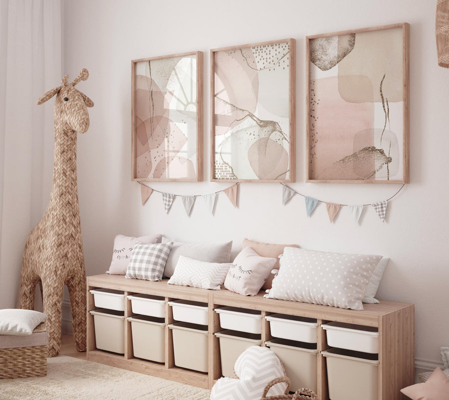 Blush Abstract Geometric Prints: Modern Minimalist Wall Art Set