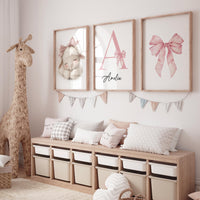 Blush Pink Sheep Nursery Art: Personalized Baby Girl Prints, 3 Piece Set