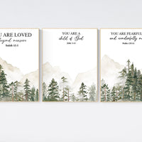 Nursery decor mountain, nursery wall art, tree nursery decor, adventure theme nursery, forest, sage green, bible nursery, verse nursery