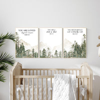 Nursery decor mountain, nursery wall art, tree nursery decor, adventure theme nursery, forest, sage green, bible nursery, verse nursery