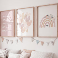 Rainbow nursery, heart print, Girl bedroom art, name print, girls room decor, blush nursery, baby girl wall art, boho nursery