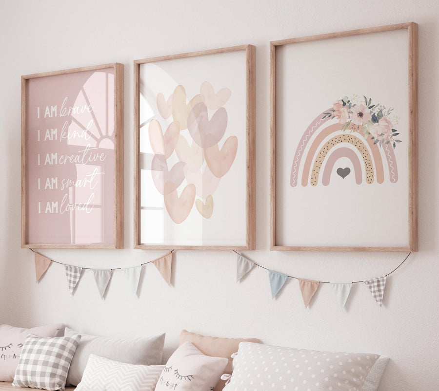 Rainbow nursery, heart print, Girl bedroom art, name print, girls room decor, blush nursery, baby girl wall art, boho nursery