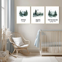 Woodland Nursery Art Prints: Adventure Awaits, Dream Big, Mighty Trees - Set of 3