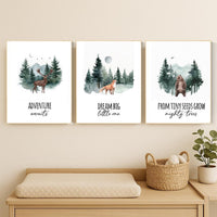 Woodland Nursery Prints: Bear, Deer, Fox - Forest Animal Art (Set of 3