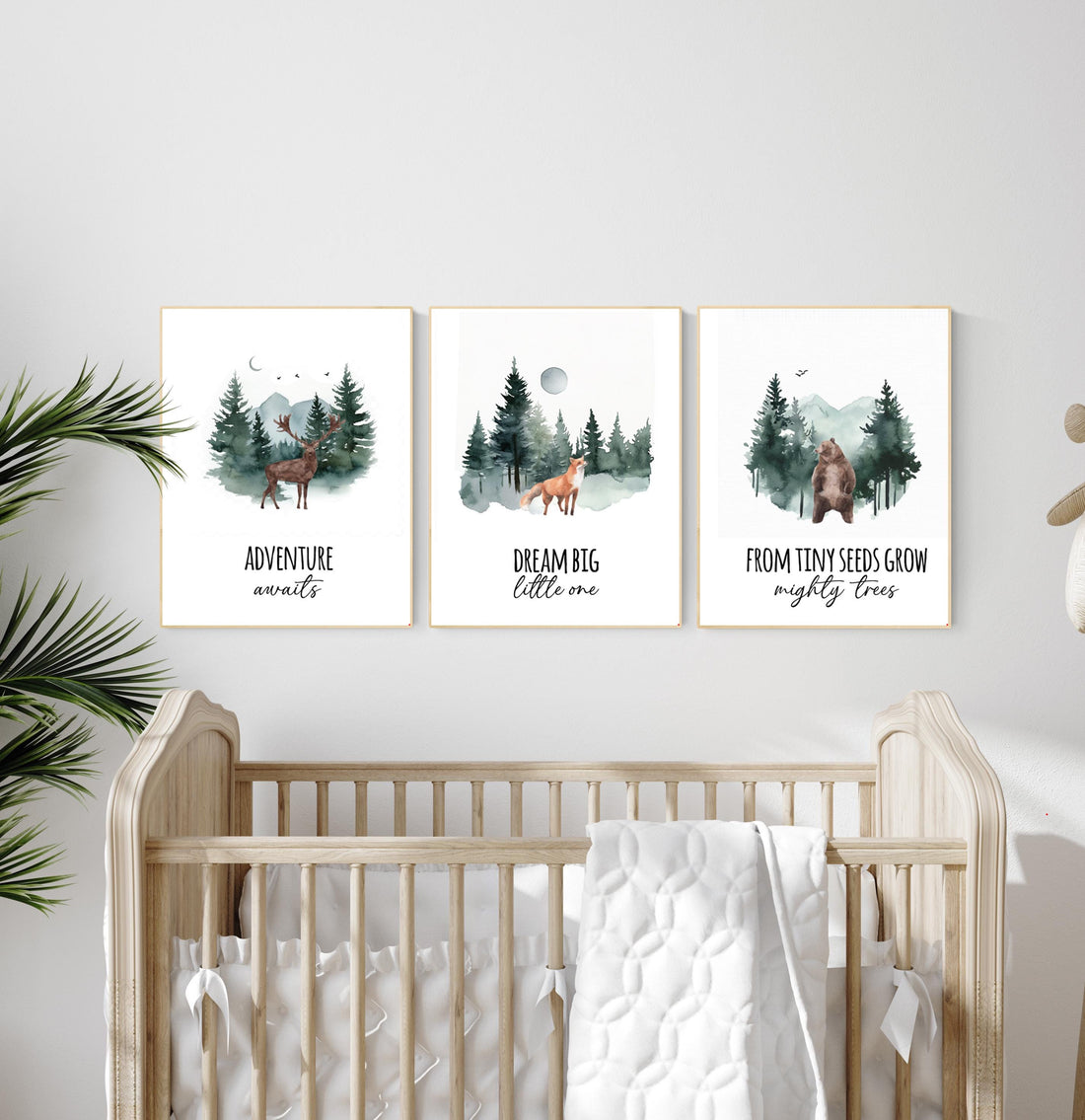 Woodland Nursery Prints: Bear, Deer, Fox - Forest Animal Art (Set of 3