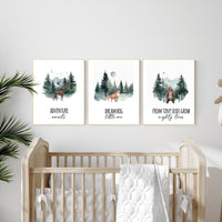 Woodland Nursery Prints: Bear, Deer, Fox - Forest Animal Art (Set of 3