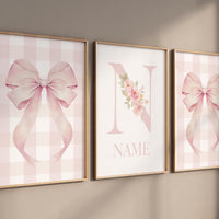 Personalized Nursery Print: Pink Floral Bow, Baby Girl Room Decor