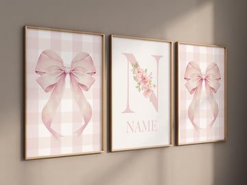 Personalized Nursery Print: Pink Floral Bow, Baby Girl Room Decor