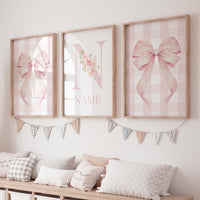 Personalized Nursery Print: Pink Floral Bow, Baby Girl Room Decor