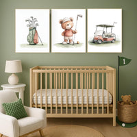 Golf Nursery Print: Teddy Bear Golfer, Safari Animals