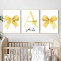 Personalized Yellow Bow Nursery Art: Baby Girl Room Decor Print